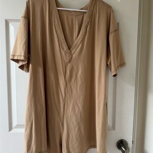 Aritzia Tan Short Sleeve V-Neck Top